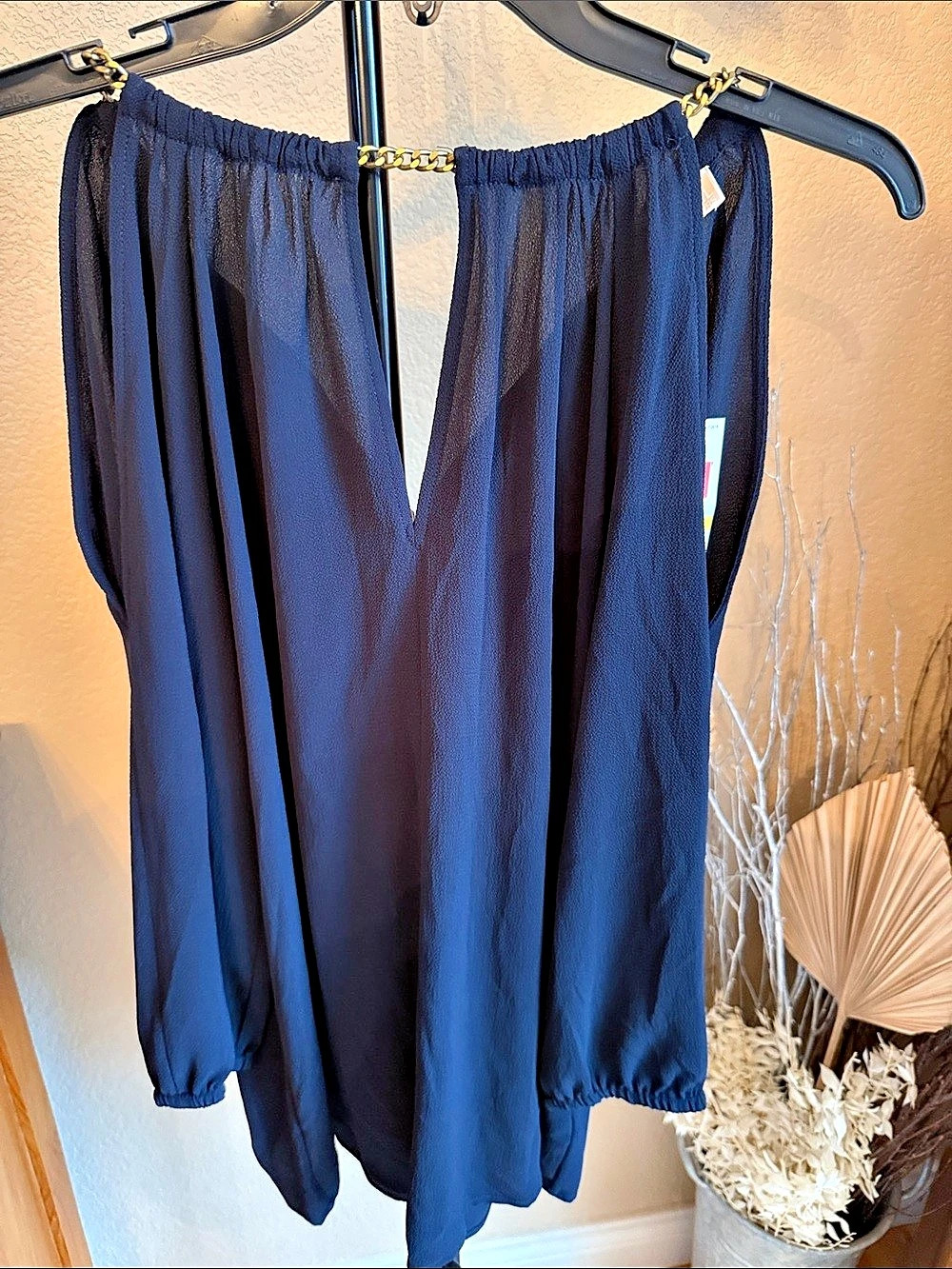 Michael Kors FA 16 Fashion Basics V-Neck Blouse in Blue Size Medium NWT